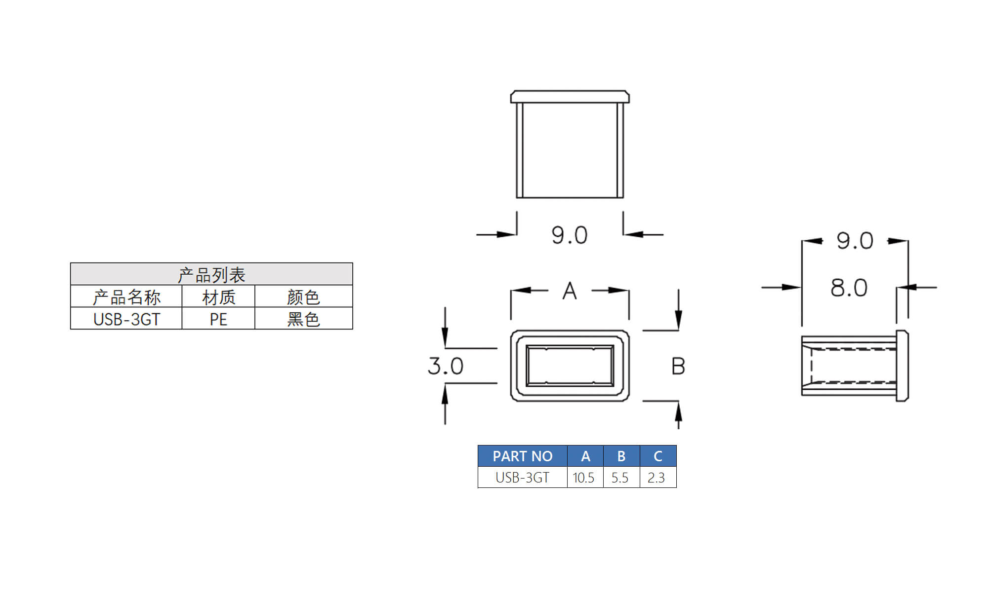 插头盒 USB-3GT